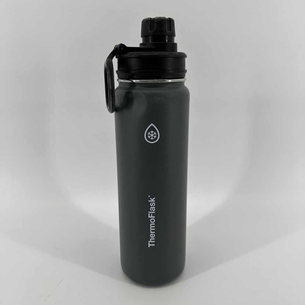 ThermoFlask 24 oz Insulated Stainless Steel Water Bottle Dark Charcoal Gray Chug